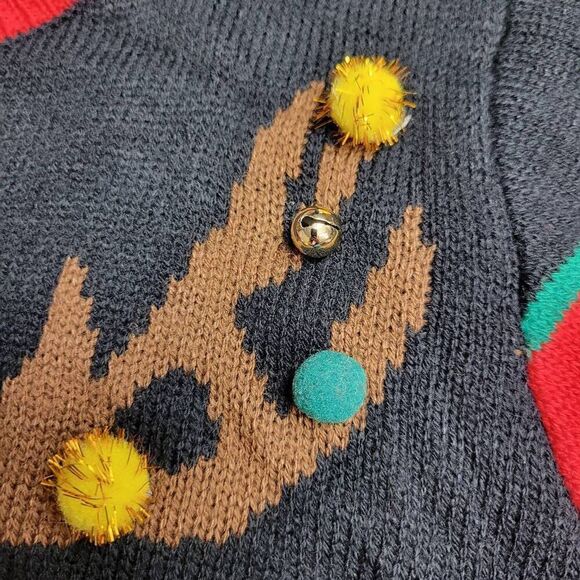 Ugly Christmas Sweater Party Contest Winner Reindeer Sequins Jingle Bells - Picture 6 of 11